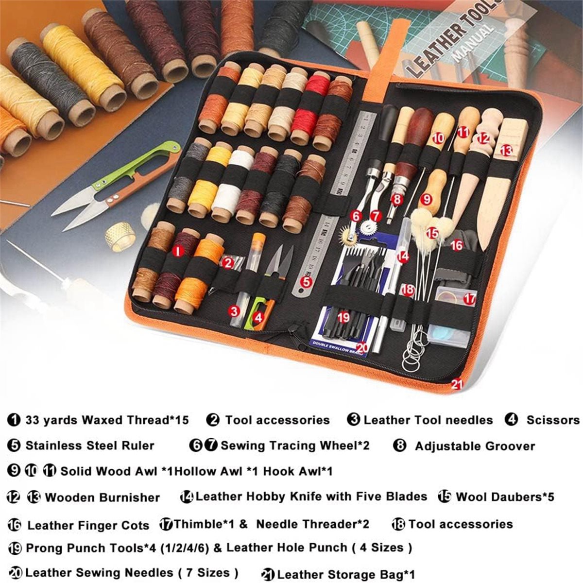 Beginner Leatherwork Kit - 66종 가죽 공예 도구 세트 (왁스칠한