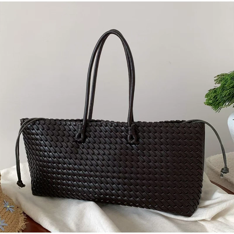 디자이너 고급 PU 직조 토트백, 탑 핸들 롱 숄더백, - Leather Workshop 리뷰 및 가격