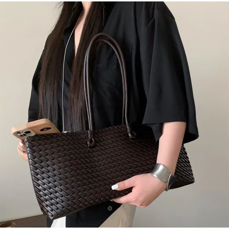 디자이너 고급 PU 직조 토트백, 탑 핸들 롱 숄더백, - Leather Workshop 리뷰 및 가격