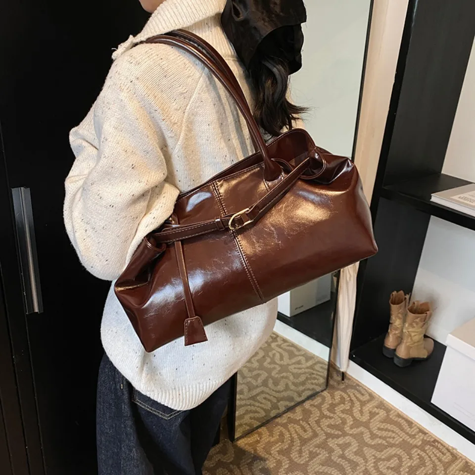 겨울용 PU 가죽 호보 핸드백 숄더백 레트로 탑 핸들  - Leather Workshop 리뷰 및 가격